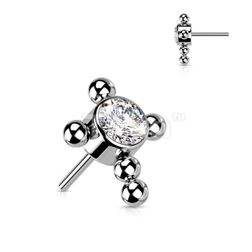 Implant Grade Titanium Threadless Push In Beaded Cross With Bezel Set Opal or CZ Center Top - Image 4
