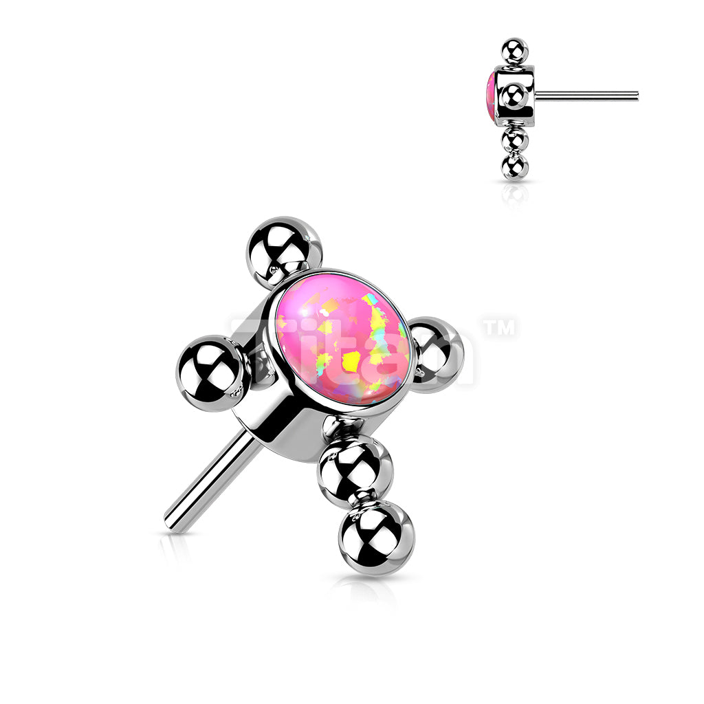Implant Grade Titanium Threadless Push In Beaded Cross With Bezel Set Opal or CZ Center Top - Image 7