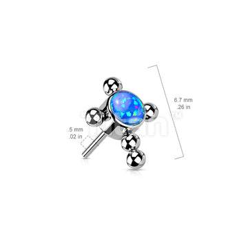 Implant Grade Titanium Threadless Push In Beaded Cross With Bezel Set Opal or CZ Center Top - Image 9