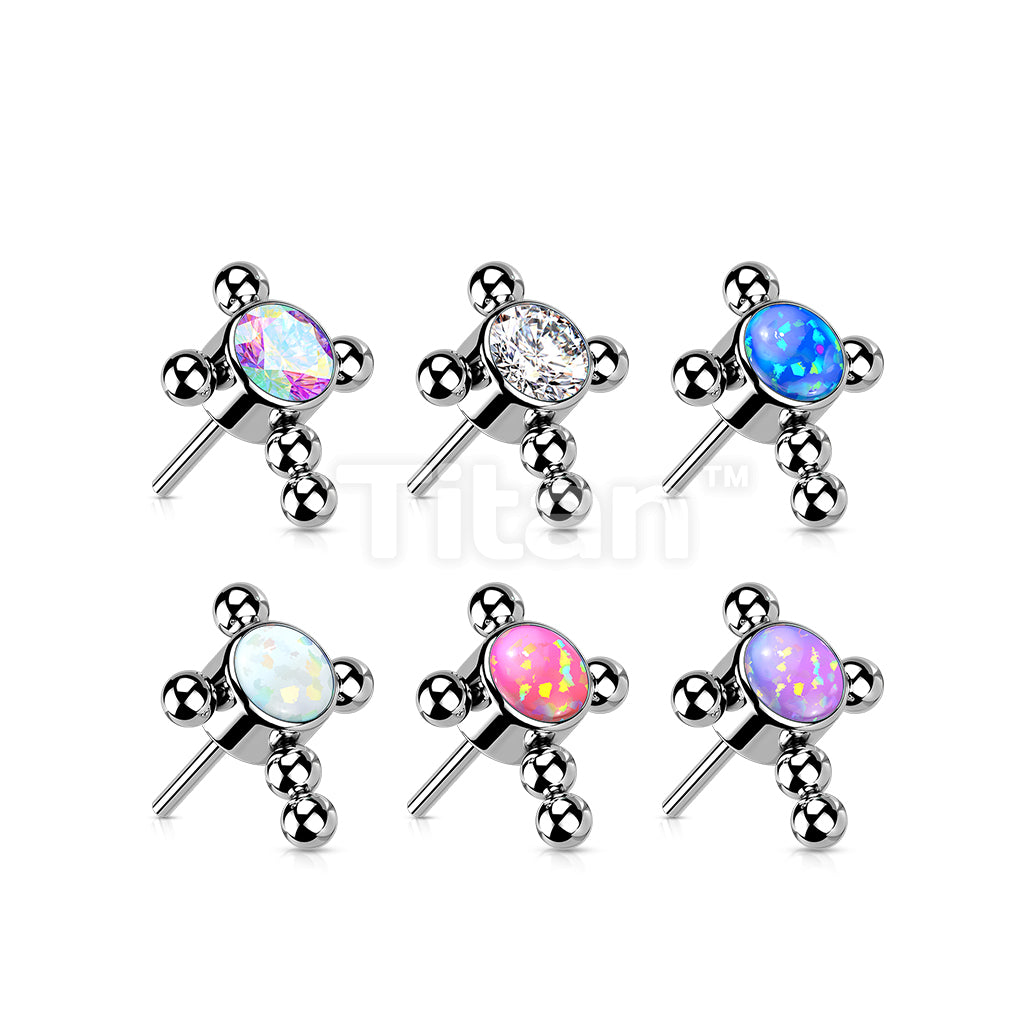 Implant Grade Titanium Threadless Push In Beaded Cross With Bezel Set Opal or CZ Center Top - Image 10