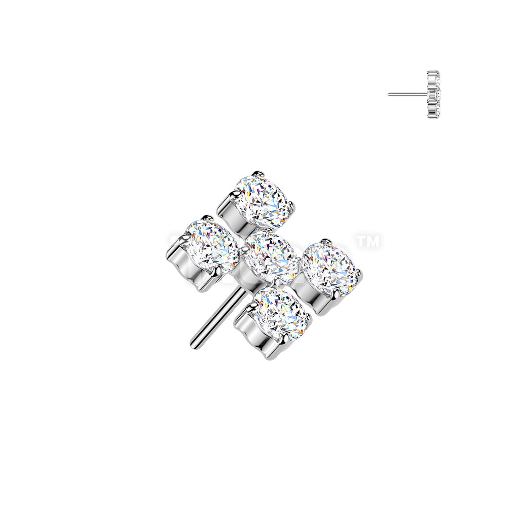 Titanium Threadless Push In 5 CZ Cross Top - Image 2