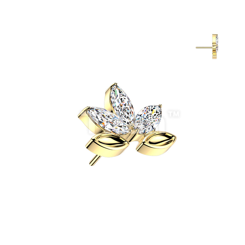 Titanium Threadless Push In 3 Marquise CZ Leaf Top - Image 2
