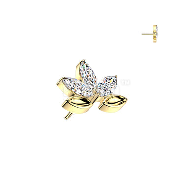 Titanium Threadless Push In 3 Marquise CZ Leaf Top - Image 2