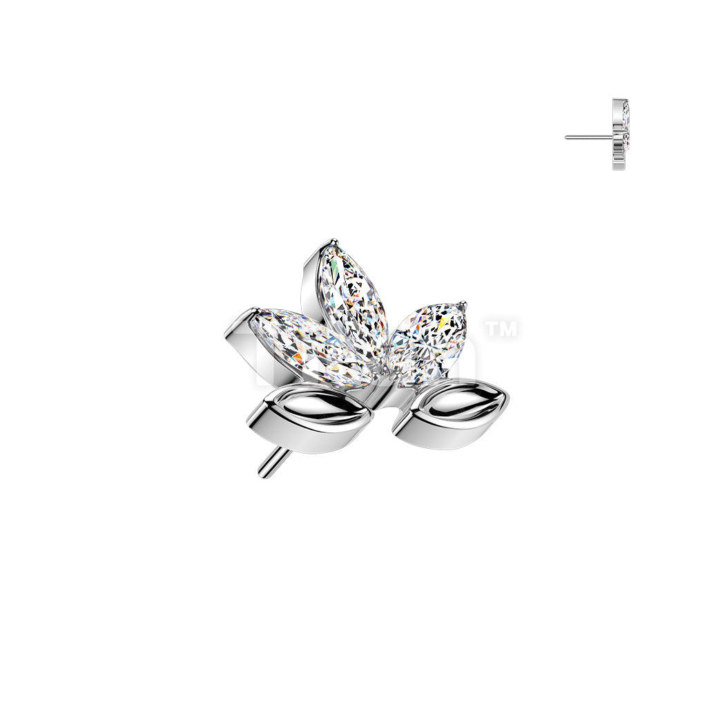 Titanium Threadless Push In 3 Marquise CZ Leaf Top - Image 3