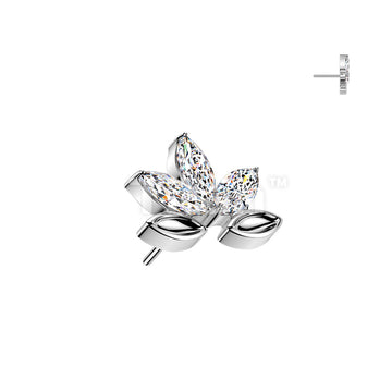Titanium Threadless Push In 3 Marquise CZ Leaf Top - Image 3