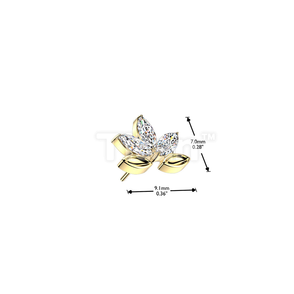 Titanium Threadless Push In 3 Marquise CZ Leaf Top - Image 4
