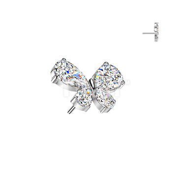 Titanium Threadless Push In Teardrop CZ Butterfly Top - Image 2