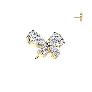 Titanium Threadless Push In Teardrop CZ Butterfly Top - Image 3