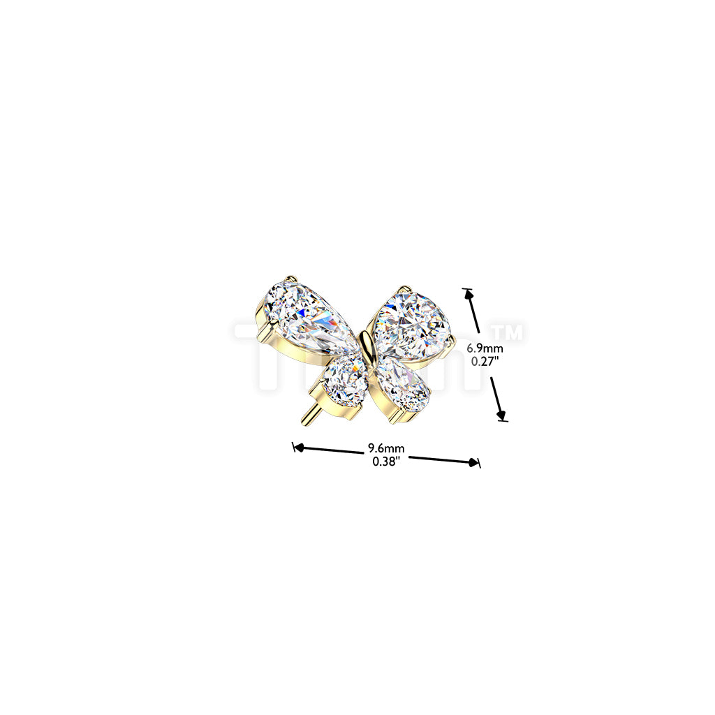 Titanium Threadless Push In Teardrop CZ Butterfly Top - Image 4