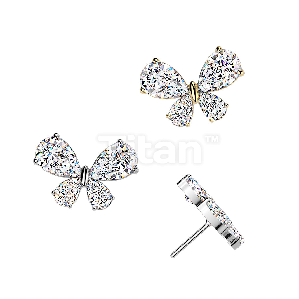 Titanium Threadless Push In Teardrop CZ Butterfly Top