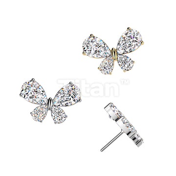Titanium Threadless Push In Teardrop CZ Butterfly Top