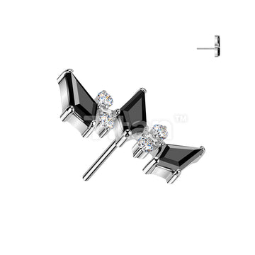 Titanium Threadless Push In Triple Black Diamond Cut CZ Crown Top - Image 2