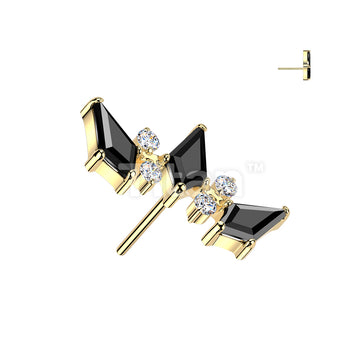Titanium Threadless Push In Triple Black Diamond Cut CZ Crown Top - Image 3