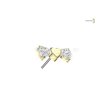 Titanium Threadless Push In Triple Heart Top With 2 CZ Heart  - Image 3