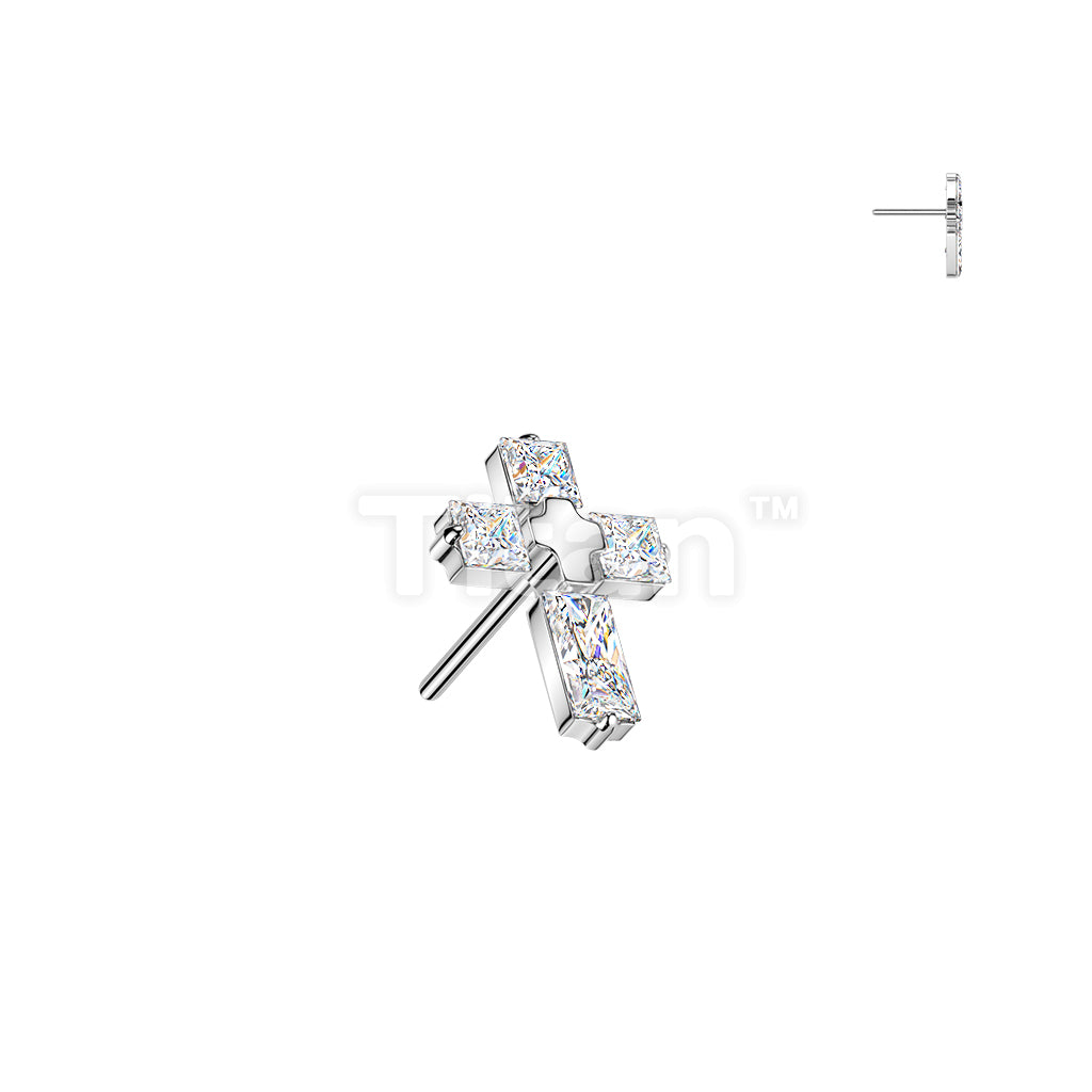 Titanium Threadless Push In 4 CZ Cross Top - Image 2