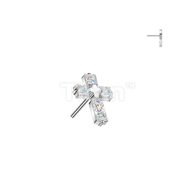 Titanium Threadless Push In 4 CZ Cross Top - Image 2