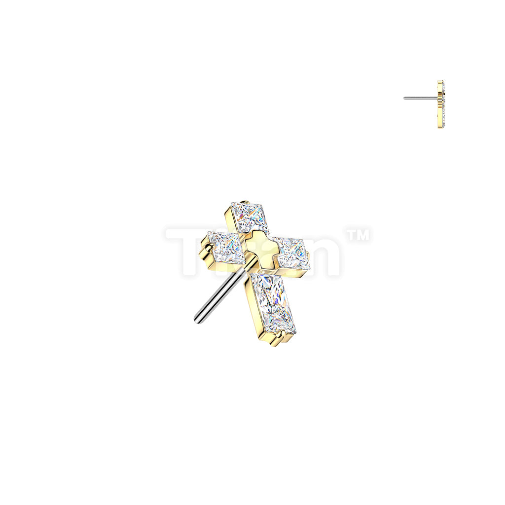 Titanium Threadless Push In 4 CZ Cross Top - Image 3