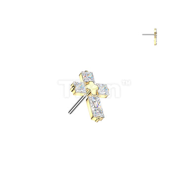 Titanium Threadless Push In 4 CZ Cross Top - Image 3