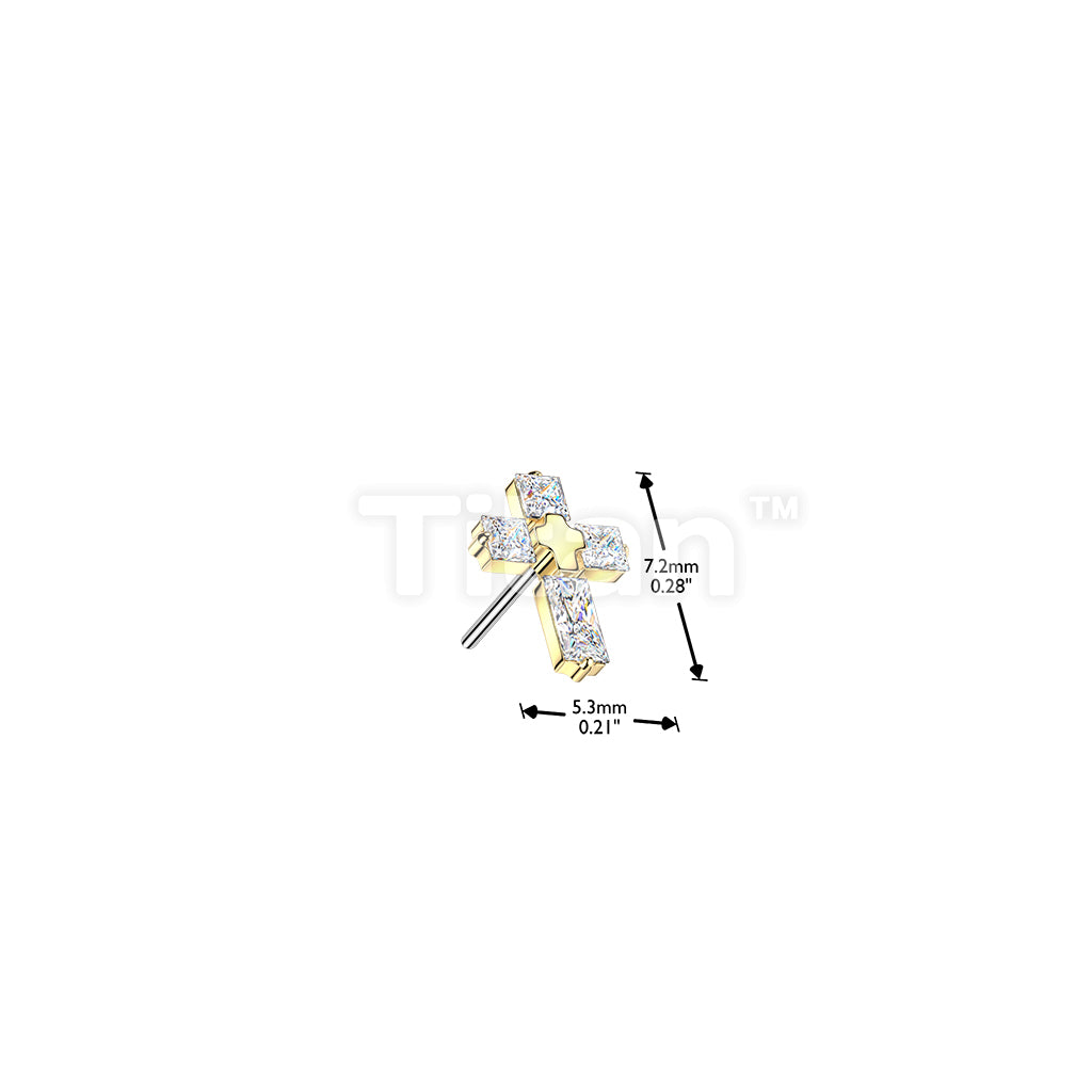 Titanium Threadless Push In 4 CZ Cross Top - Image 4