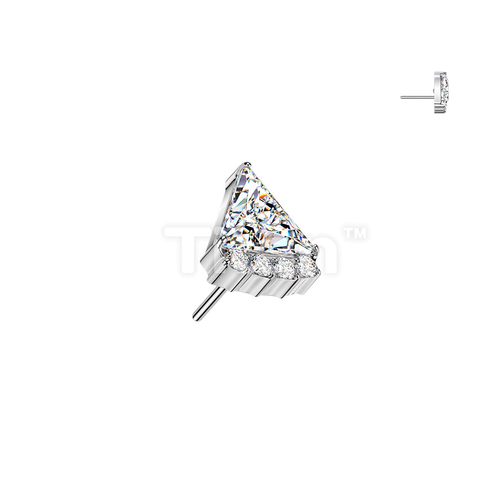 Titanium Threadless Push In Triangle CZ With Round CZ Top - Image 2