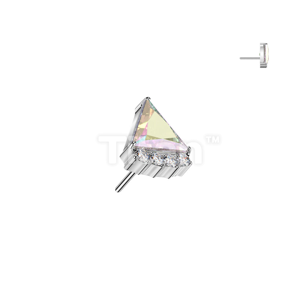 Titanium Threadless Push In Triangle CZ With Round CZ Top - Image 3