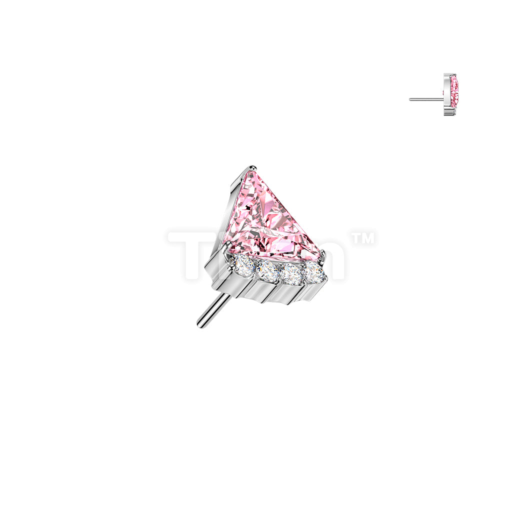 Titanium Threadless Push In Triangle CZ With Round CZ Top - Image 4