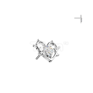Titanium Threadless Push In Heart With Thorn and CZ Center Top - Image 2