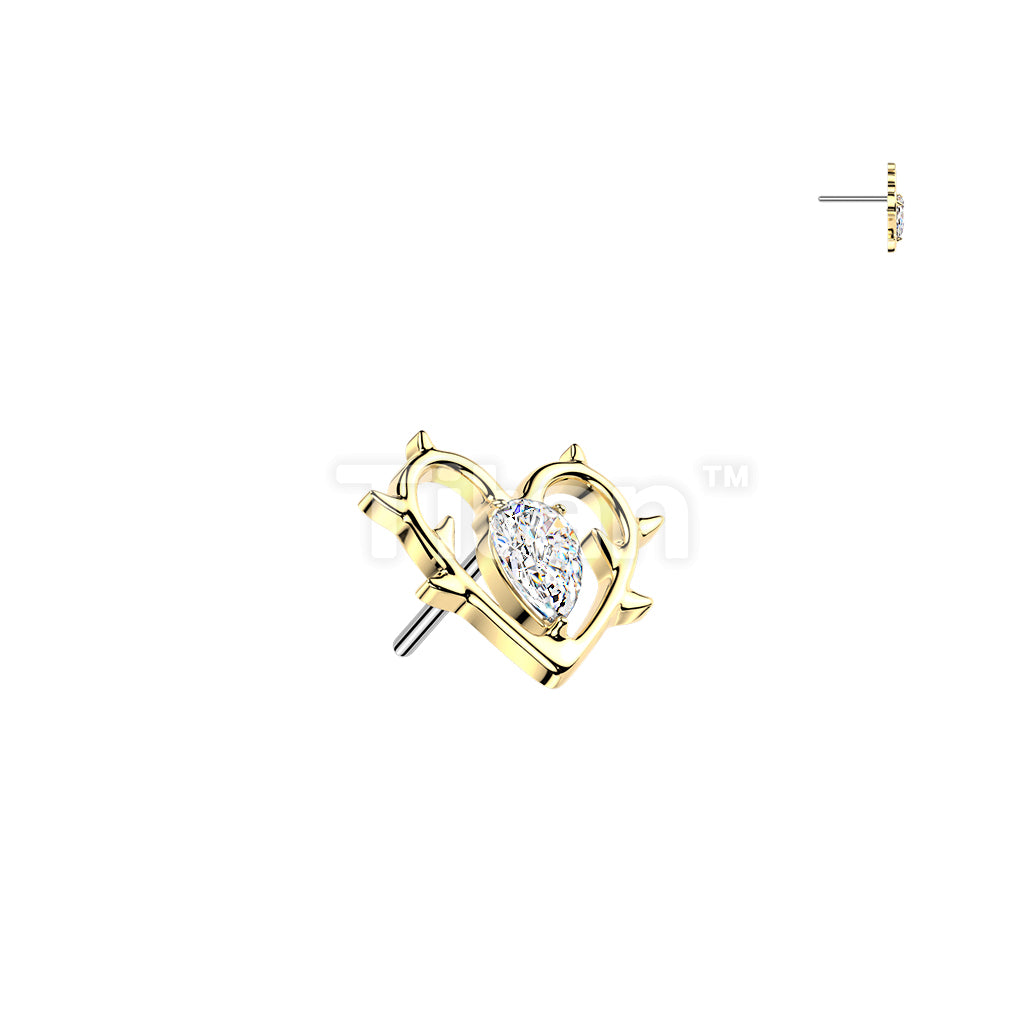 Titanium Threadless Push In Heart With Thorn and CZ Center Top - Image 3