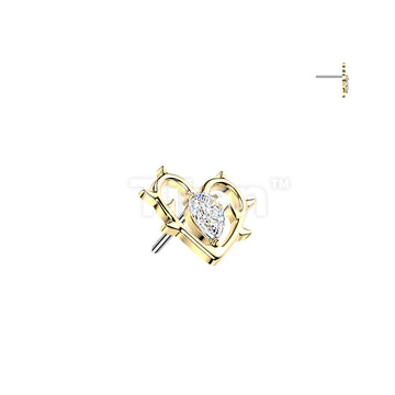 Titanium Threadless Push In Heart With Thorn and CZ Center Top - Image 3