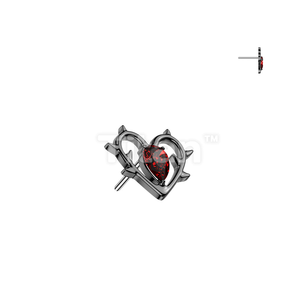 Titanium Threadless Push In Heart With Thorn and CZ Center Top - Image 4