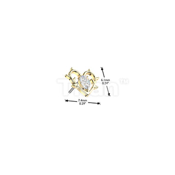 Titanium Threadless Push In Heart With Thorn and CZ Center Top - Image 5