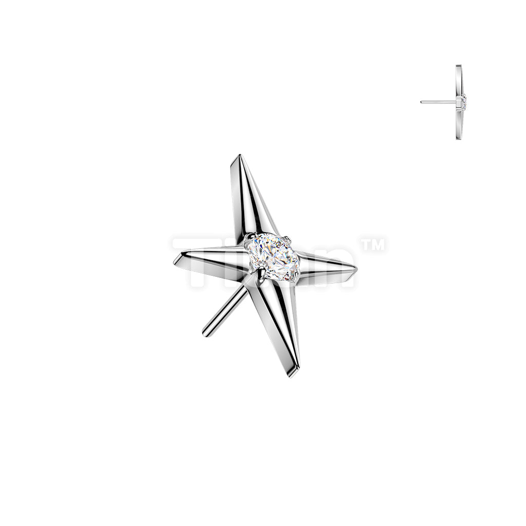 Titanium Threadless Push In North Star Cross With CZ Center Top - Image 2