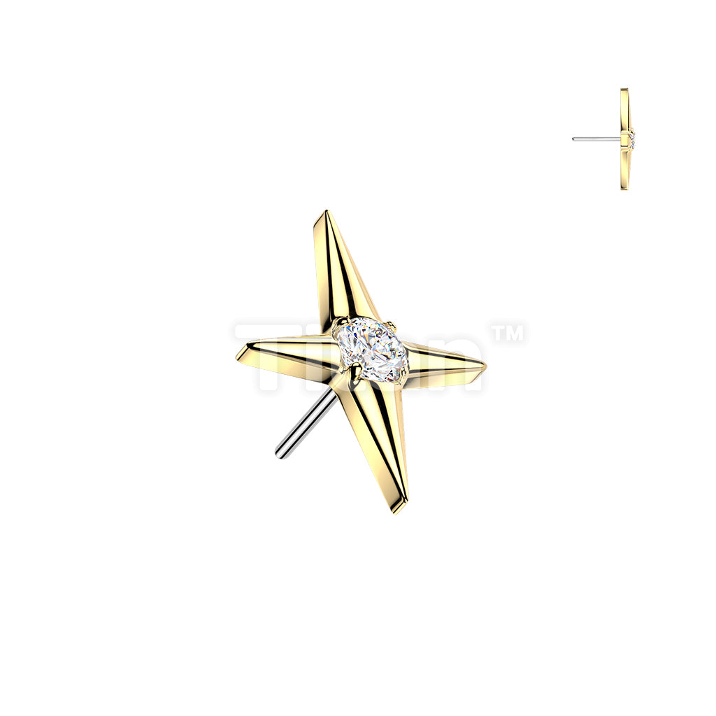 Titanium Threadless Push In North Star Cross With CZ Center Top - Image 3
