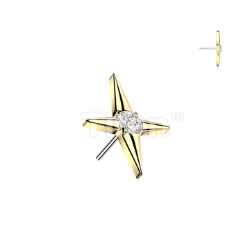 Titanium Threadless Push In North Star Cross With CZ Center Top - Image 3