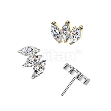 Titanium Threadless Push In 3 Marquise CZ Top