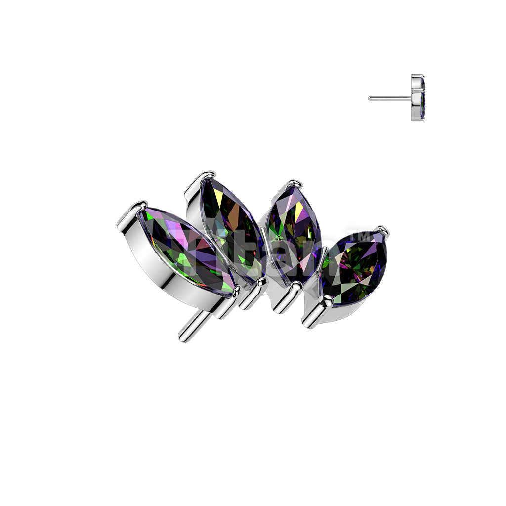 Titanium Threadless Push In 4 Marquise CZ Fan Top - Image 5