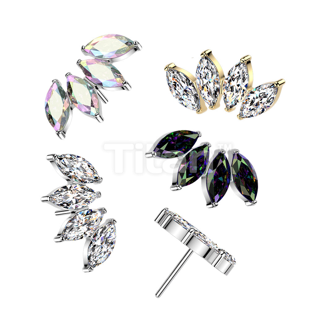 Titanium Threadless Push In 4 Marquise CZ Fan Top