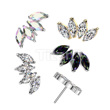 Titanium Threadless Push In 4 Marquise CZ Fan Top