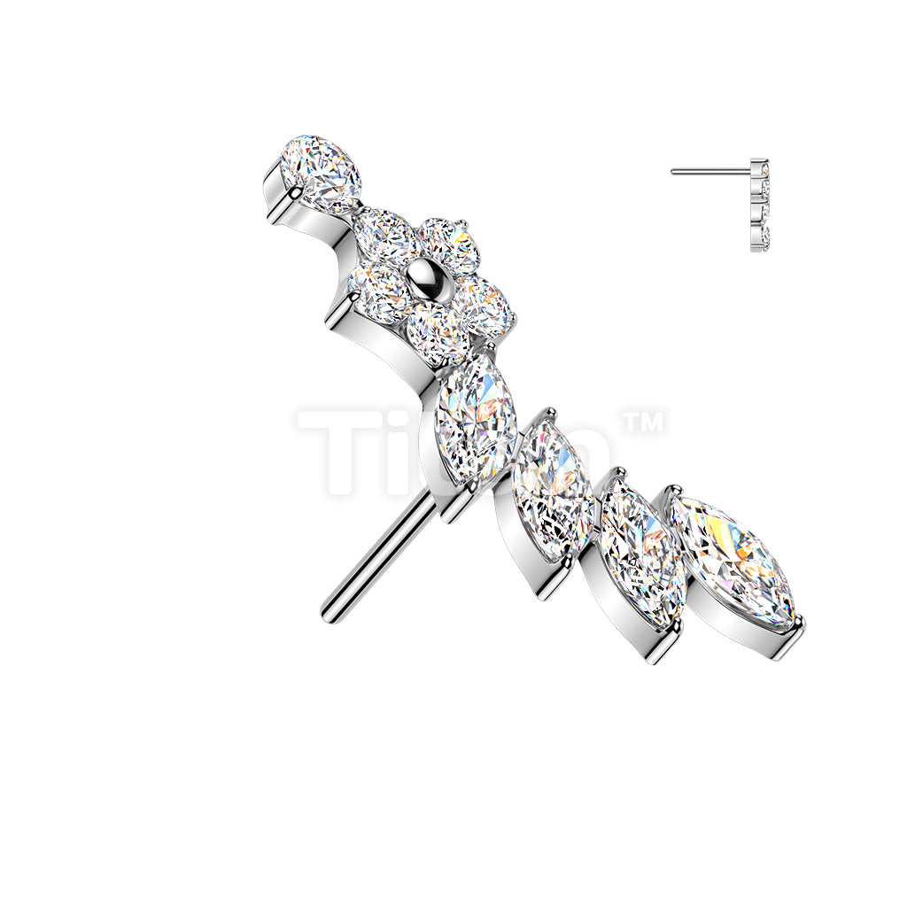 Titanium Threadless Push In Flower & Marquise CZ Curved Top - Image 2