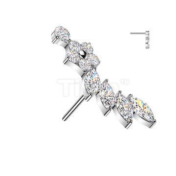 Titanium Threadless Push In Flower & Marquise CZ Curved Top - Image 2