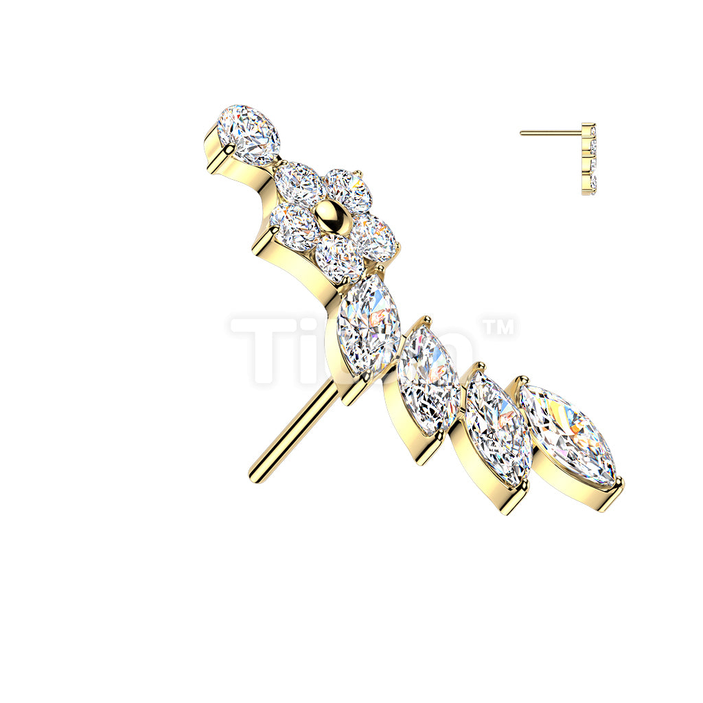 Titanium Threadless Push In Flower & Marquise CZ Curved Top - Image 3
