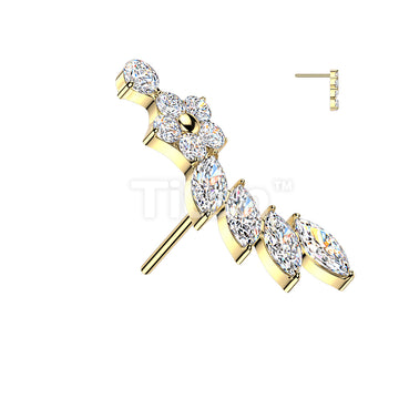 Titanium Threadless Push In Flower & Marquise CZ Curved Top - Image 3
