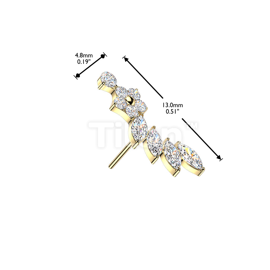 Titanium Threadless Push In Flower & Marquise CZ Curved Top - Image 4
