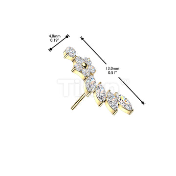 Titanium Threadless Push In Flower & Marquise CZ Curved Top - Image 4