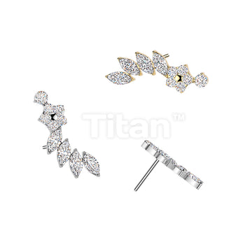 Titanium Threadless Push In Flower & Marquise CZ Curved Top