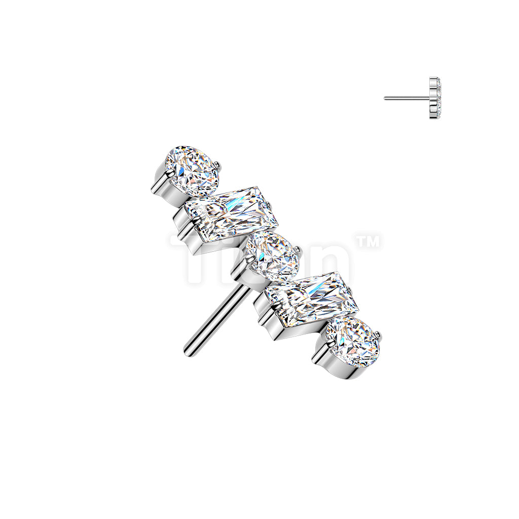 Titanium Threadless Push In Round & Baguette CZ Line Top - Image 2