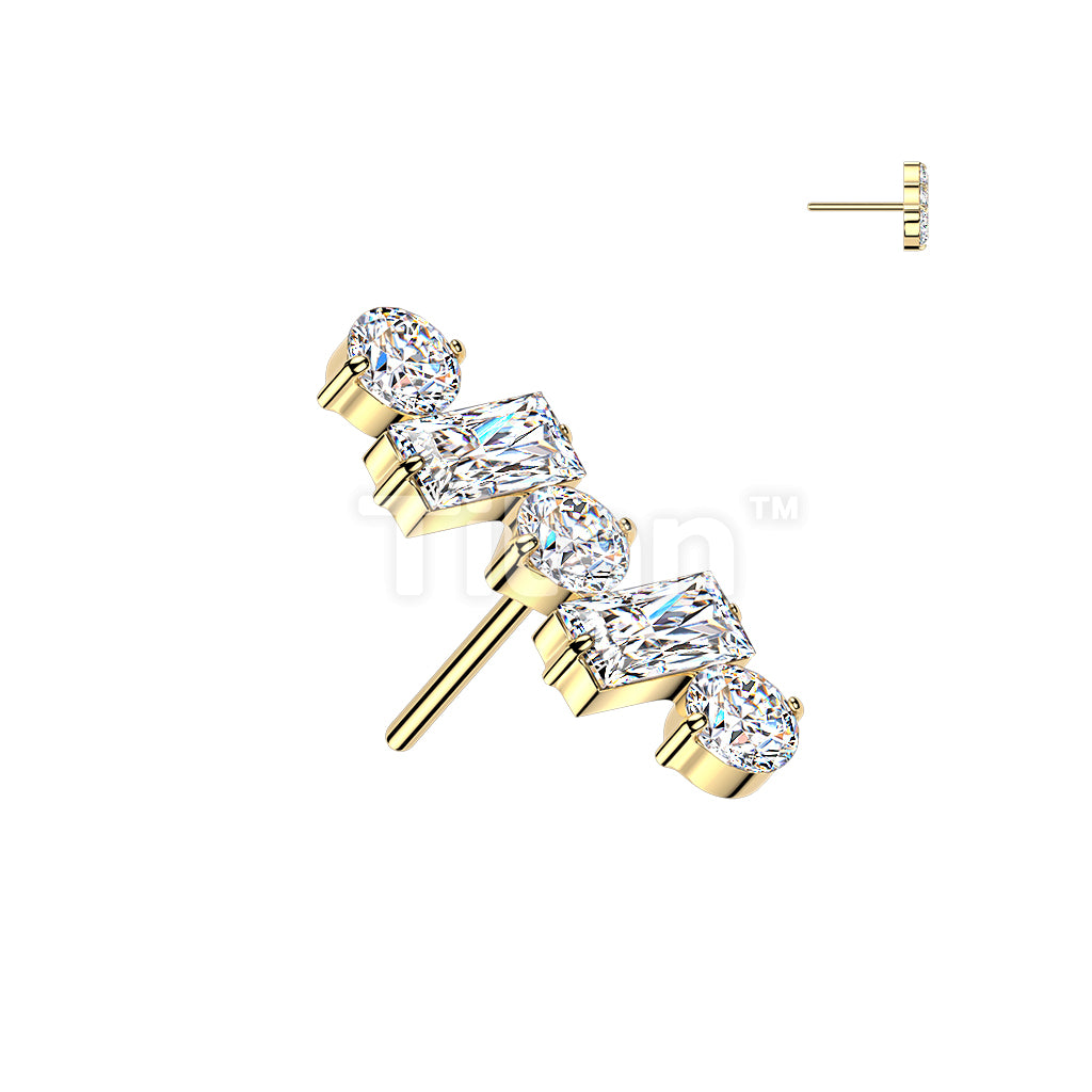 Titanium Threadless Push In Round & Baguette CZ Line Top - Image 3