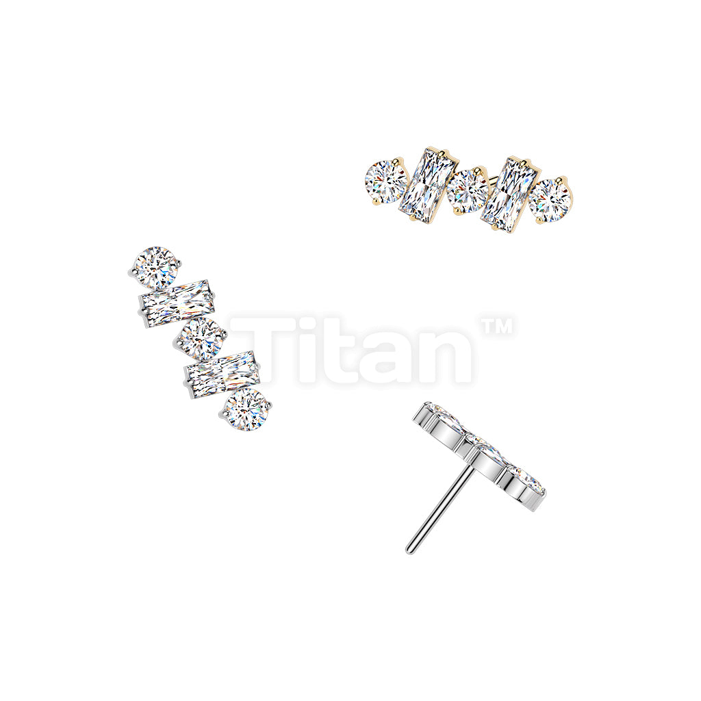 Titanium Threadless Push In Round & Baguette CZ Line Top
