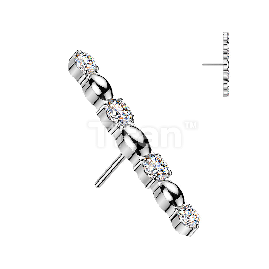 Titanium Threadless Push In CZ and Oval Bead Long Bar Top - Image 2