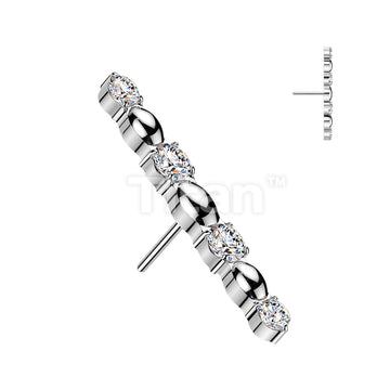 Titanium Threadless Push In CZ and Oval Bead Long Bar Top - Image 2
